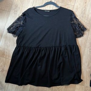 SheIn Black Peplum Top with Lace Sleeves